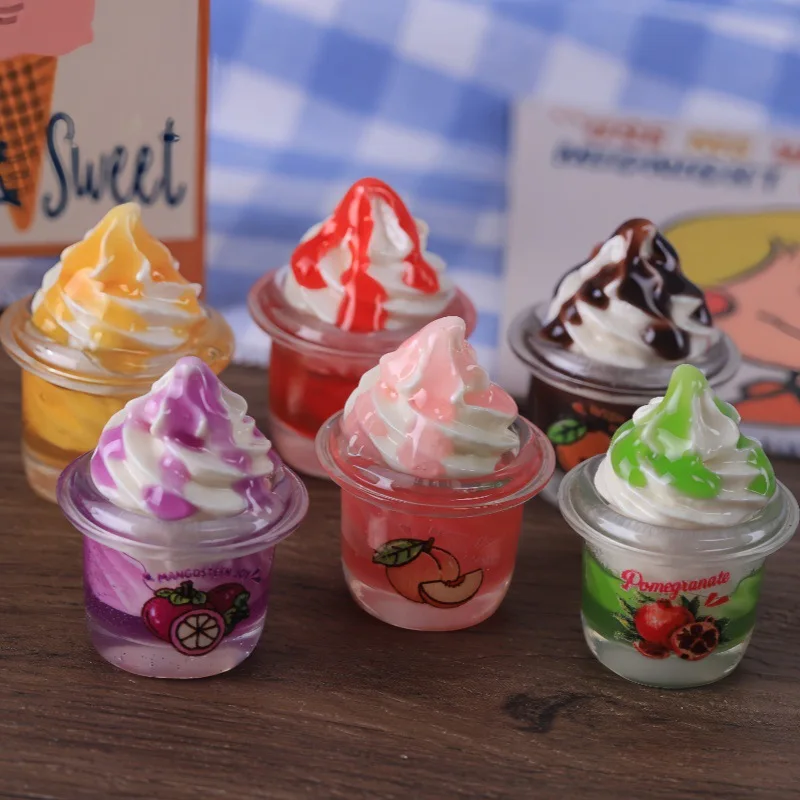 Mini  Ice Cream Sundae with Drizzle Sauce Model Miniature Dessert Cup Food DIY Resin  Accessory Dollhouse Desktop Decoration