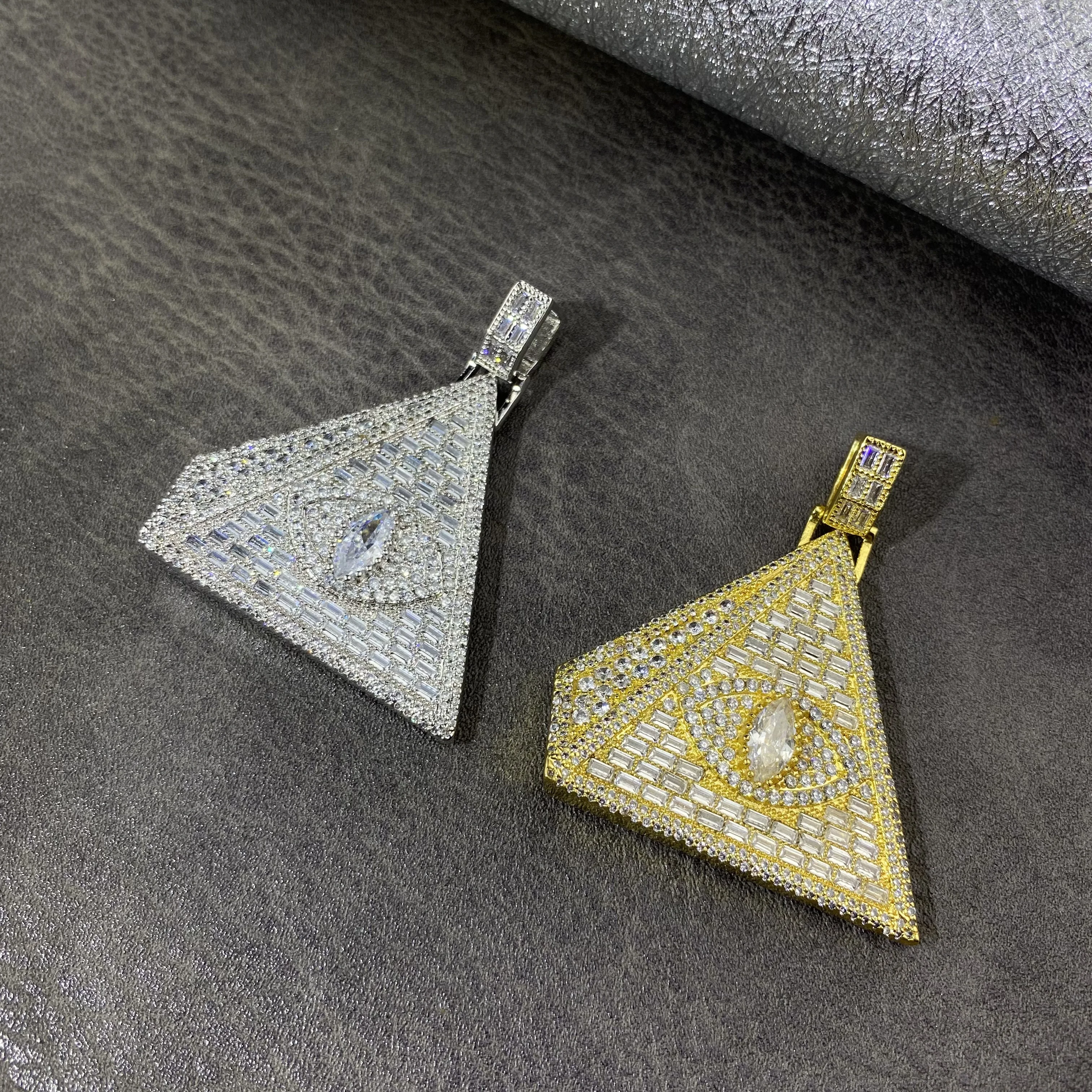 Hip Hop Iced Out Bling Cubic Zircon CZ  Triangle Egyptian Pyramids Eyes Pendant For Men Jewelry