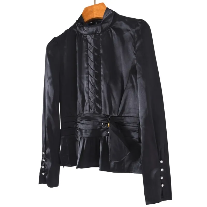 

Атласный длинный топ в стиле ретро для женщин, весна, лето, осень, облегающий крой, однотонный топ на пуговицах