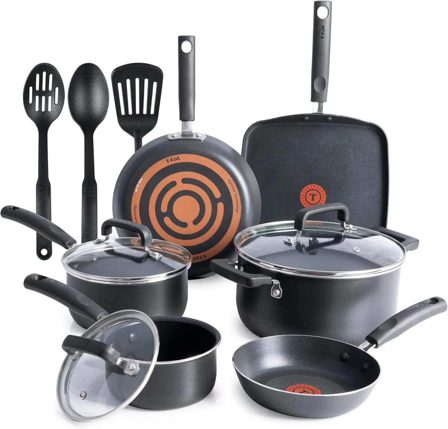 

T-Fal Signature Nonstick Pots and Pans Set 12 Piece, Oven Broiler Safe 350F, Kitchen Cookware Set w/Fry Pans, Saucepans, Saute P