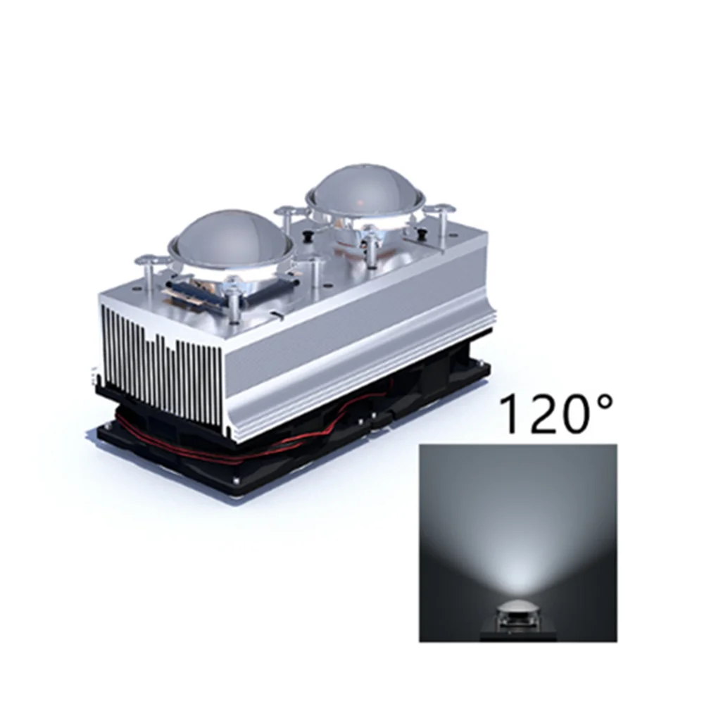 Chłodzenie radiatora LED dużej mocy 100 W 200 W z wentylatorami 44 mm Obiektyw 60/80/90/120 stopni + Wspornik reflektora