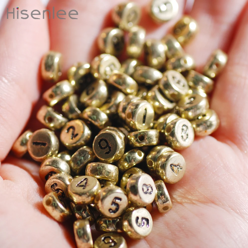 Classic Golden Vintage 4x7MM Oblate Round Arabic Numerals Letter Interval Beads Random Letter Loose Bead DIY