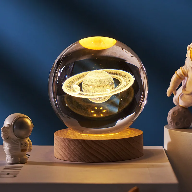 Creative galaxy crystal ball 3d inner engraving luminous base luminous glass ball small ornament birthday gift