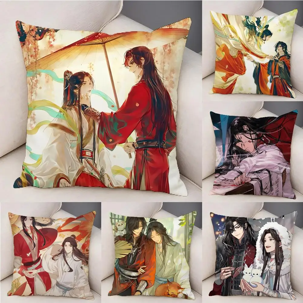 Hot Anime Heavenly Officials Blessing Cushion Cover Plush Decorative Pillow Case With Hidden Zipper Fashion Room Decor For Home