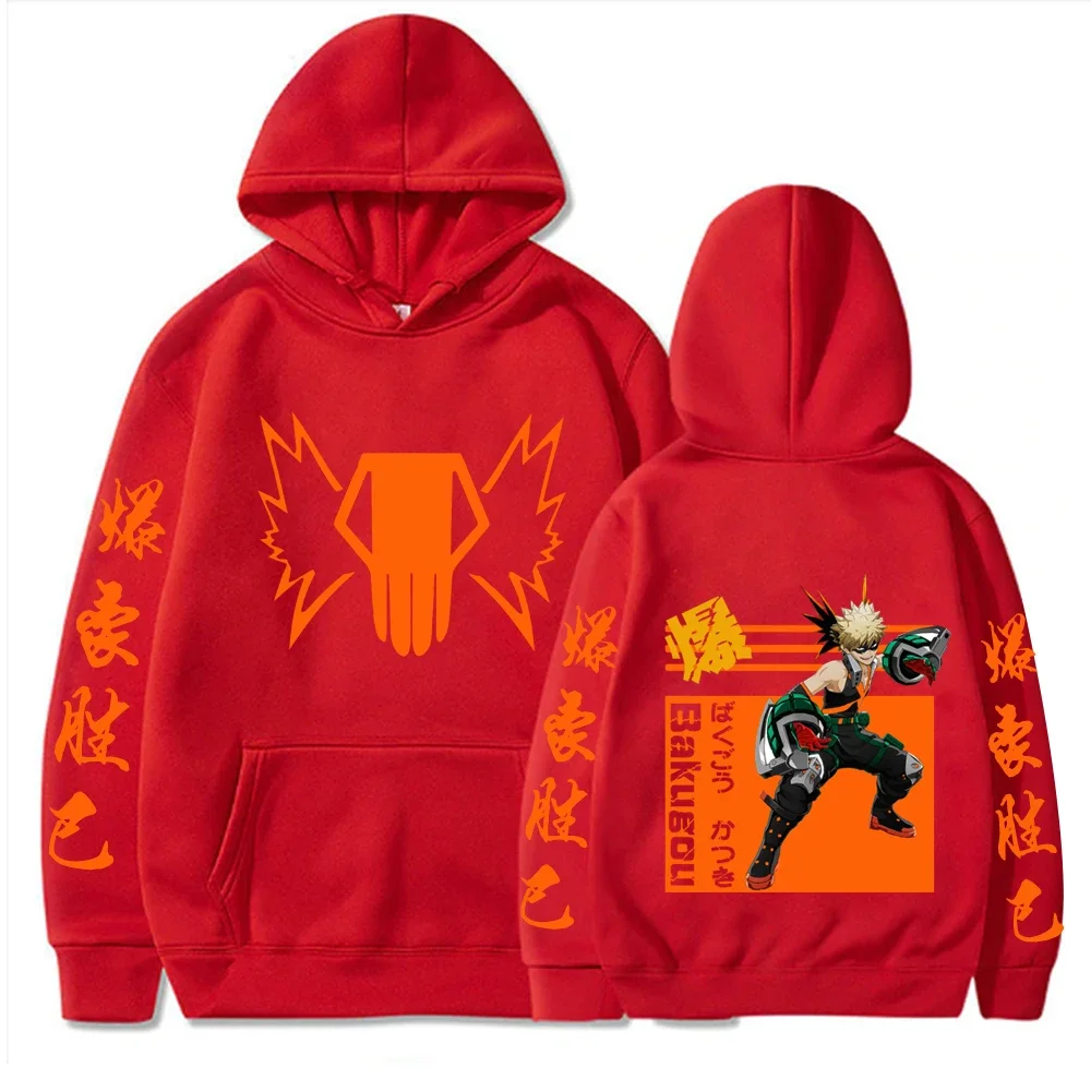 Japan Anime My Hero Academia Bakugou Katsuki Hoodies Women Men Loog Sleeve Kawaii Manga Orange Graphics Sweatshirts Clothes