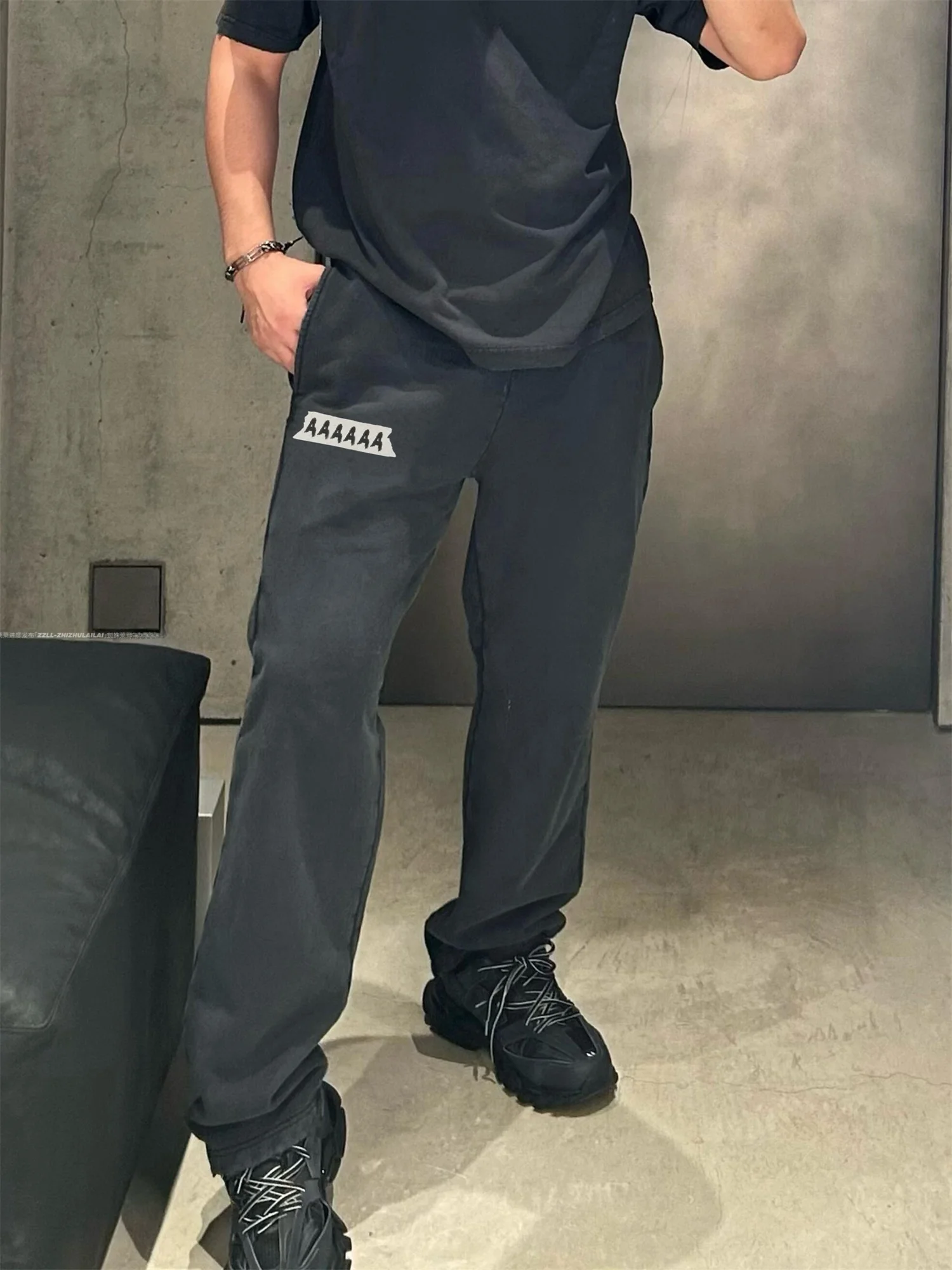 

VANA ILUSION Waed Printed Tape Waist Long Pants ex Straight Leg Casual Trousers Trendy Youth Sle for Couples