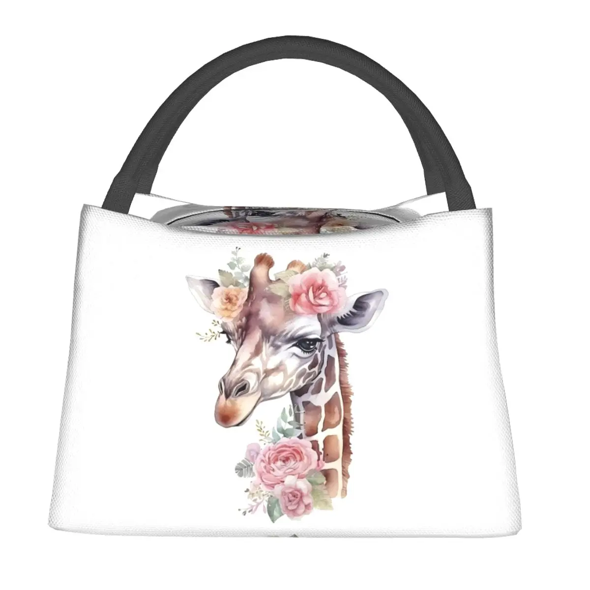 Giraffe With Floral Headpiece Lunch Bags Insulated Bento Box Lunch Tote Picnic Bags Cooler Thermal Bag for Woman Girl Office