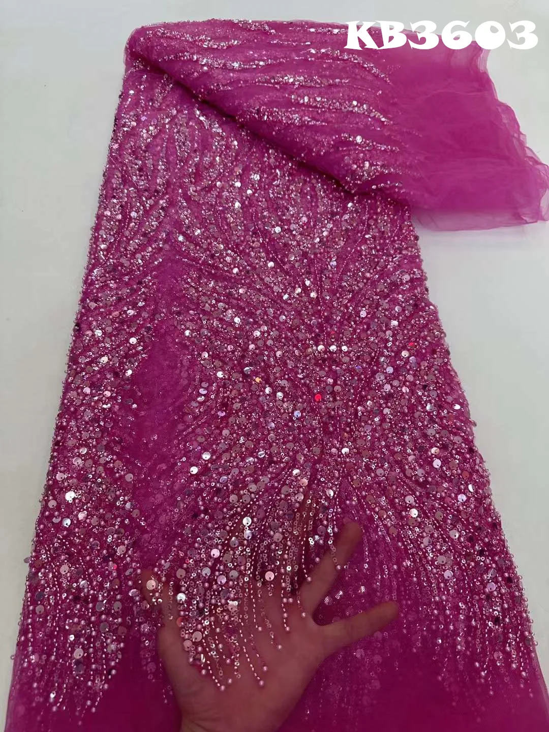 2024 High Quality African Groom Lace Fabric Beaded Sequins Lace Fabric Sequin Embroidered Lace For Nigerian Wedding Dress KB3603
