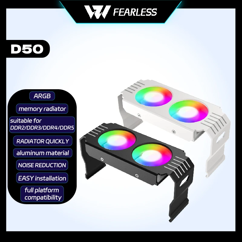 

Кулер для оперативной памяти Devil's Eye D50 с двумя вентиляторами 120 мм ARGB для DDR3/DDR4/DDR5, 1000-4500 об/мин, эффективный радиатор для ПК