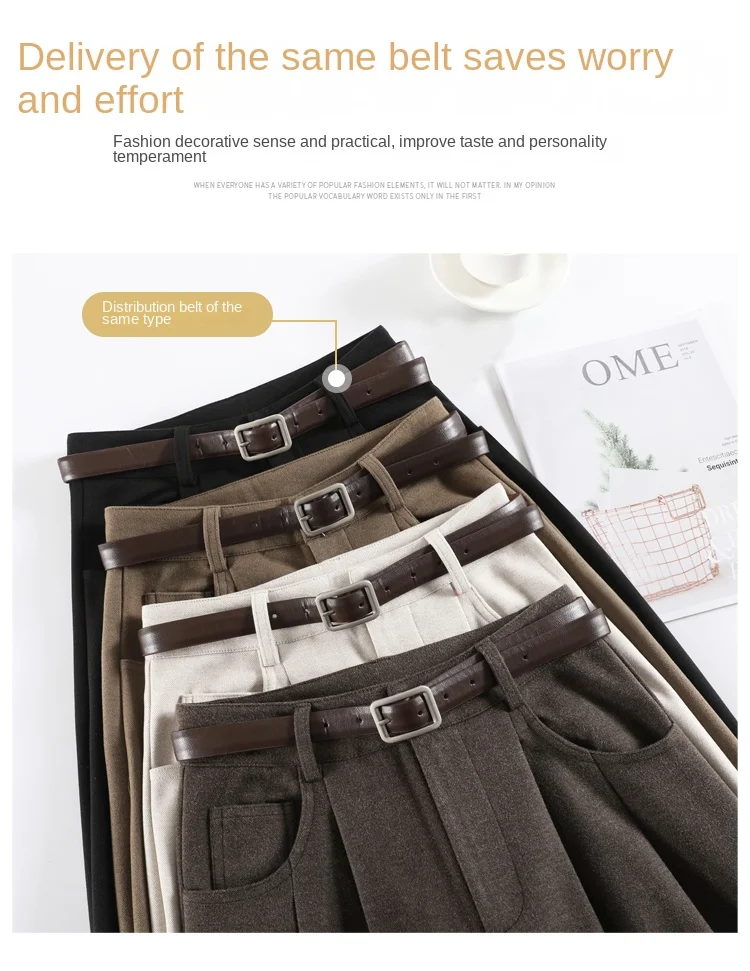 2023 Autumn and Winter New Wool Blended Wide-Leg Pants Straight Mopping Pants High Waist Slim Lengthened Casual Pants for Women