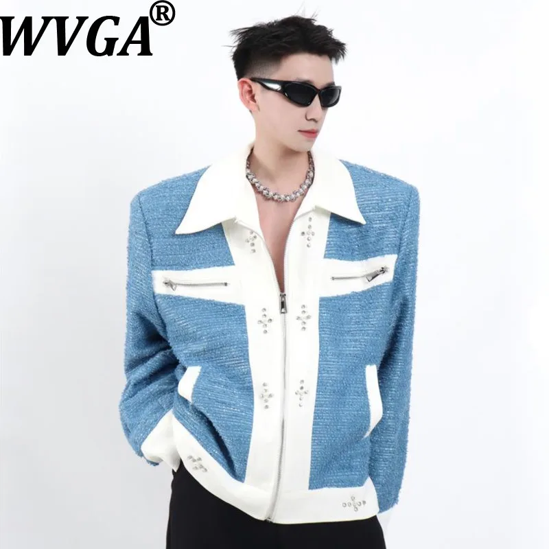 

WVGA весна осень новый мужской прилив контрастного цвета модная куртка с отложным воротником нишевые шикарные повседневные стеганые пальто на плечах Ins W13797