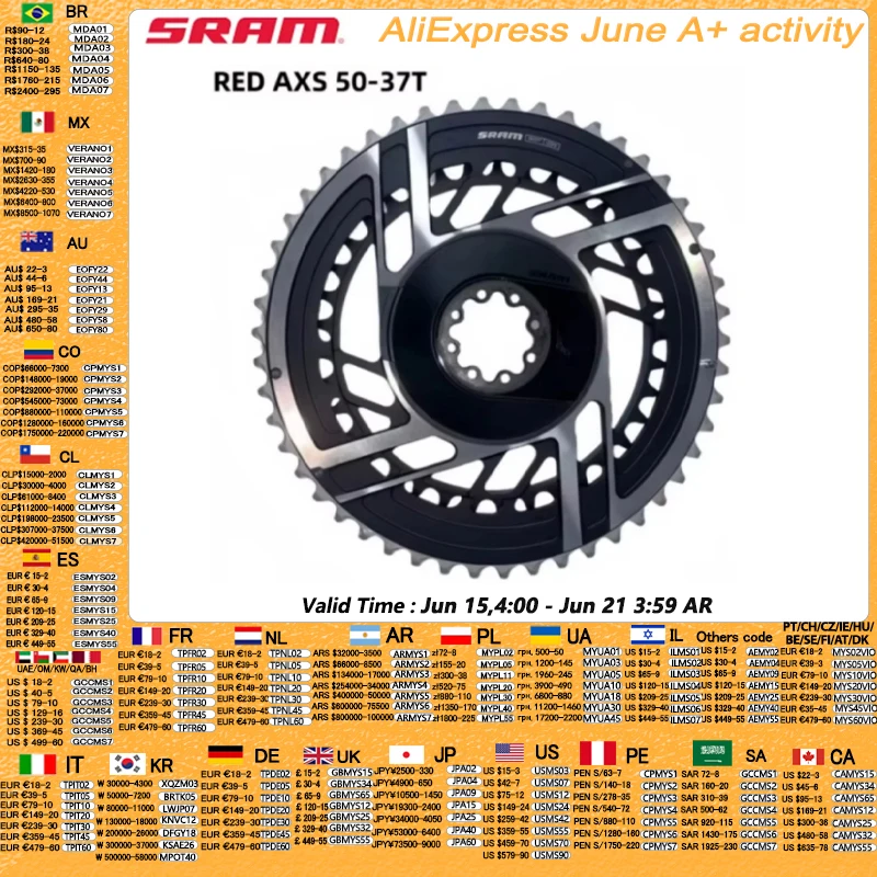 

SRAM RED AXS 50-37T Chainring 8Bolt Direct Mount 2x12Speed 8 Holes Black Round Chainring Double Original For SRAM RED AXS Crank