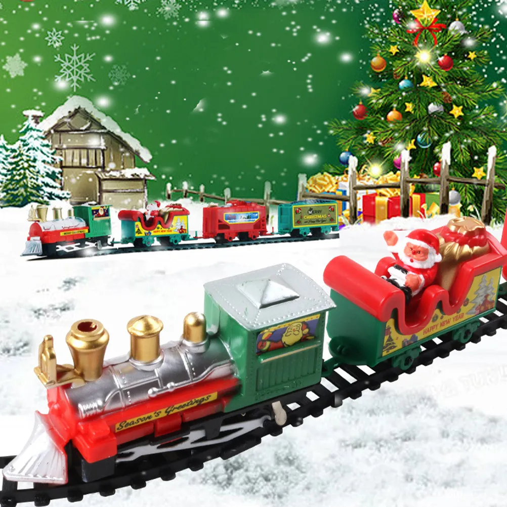 

1Set Christmas Electric Train Set Battery Operated Desktop Decor Retro Train Ornament for Xmas Party Living Room Shelf Display