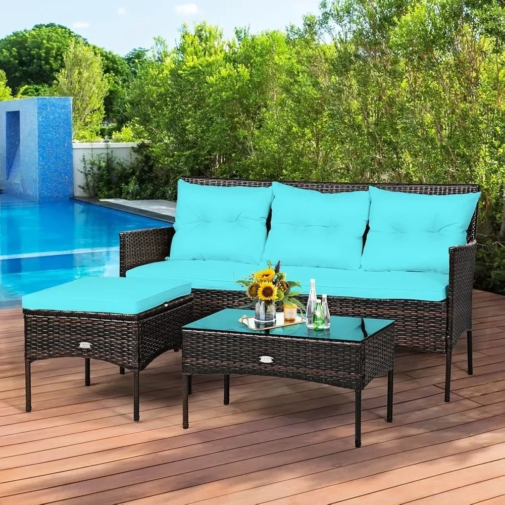 

q Outdoor PE Rattan Wicker Furniture Set W/Cozy Cushions, All Weather Sectional Sofa Set