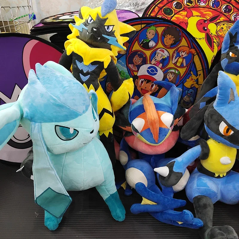 70cm Pokemon Lucario Large Plush Toys Greninja Zeraora Cinderace Glaceon Stuffed Giant Pokémon Eevee Anime Kids Christmas Gift