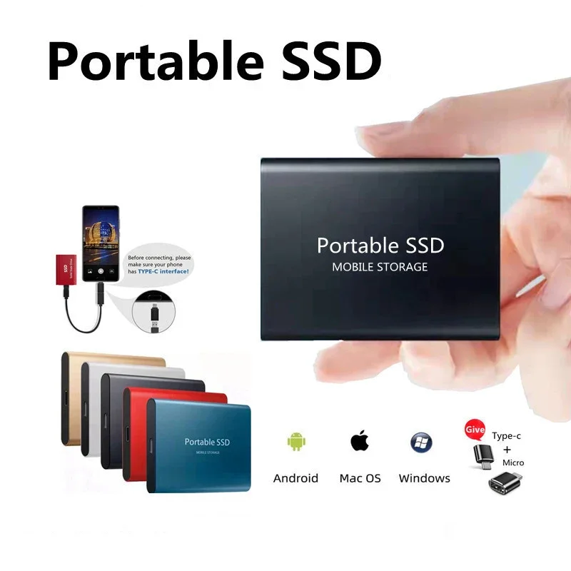 Disco duro externo portátil SSD de 1TB, unidad de estado sólido móvil de alta velocidad, almacenamiento externo, discos duros Decives para PC/Mac