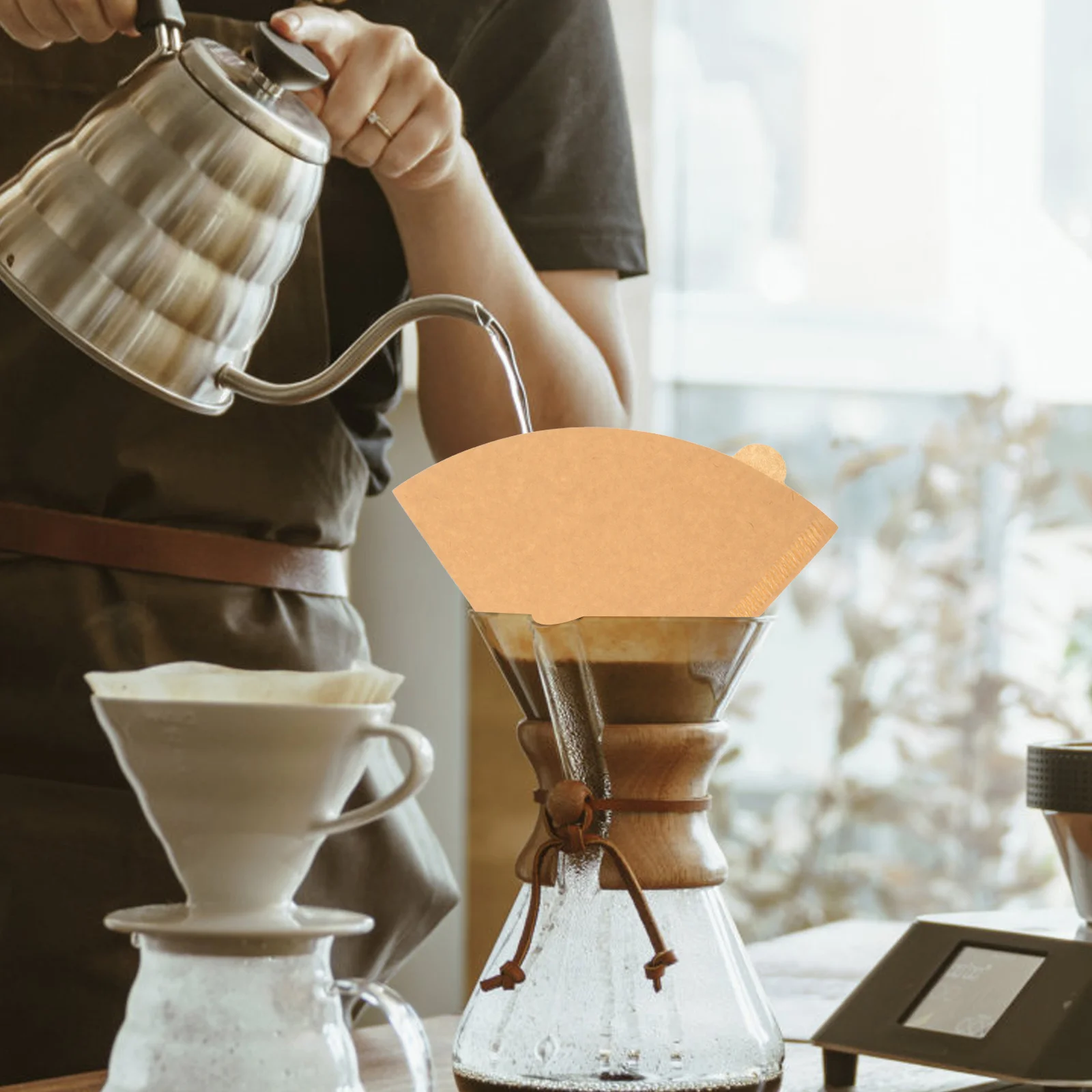 

100Pcs Coffee Filter Papers Unbleached Premium Material Even Odorless American Machine Compatible Filter