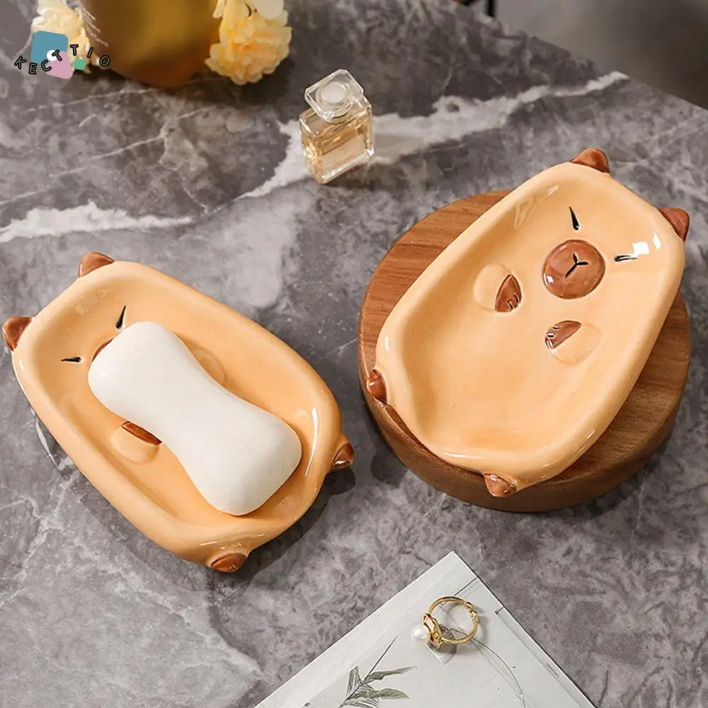 

Practical Ceramic Capybara Soap Tray Sloping Base Quick-dry Self Draining Soap Holder Creative Cartoon Shower Soap Dish Travel