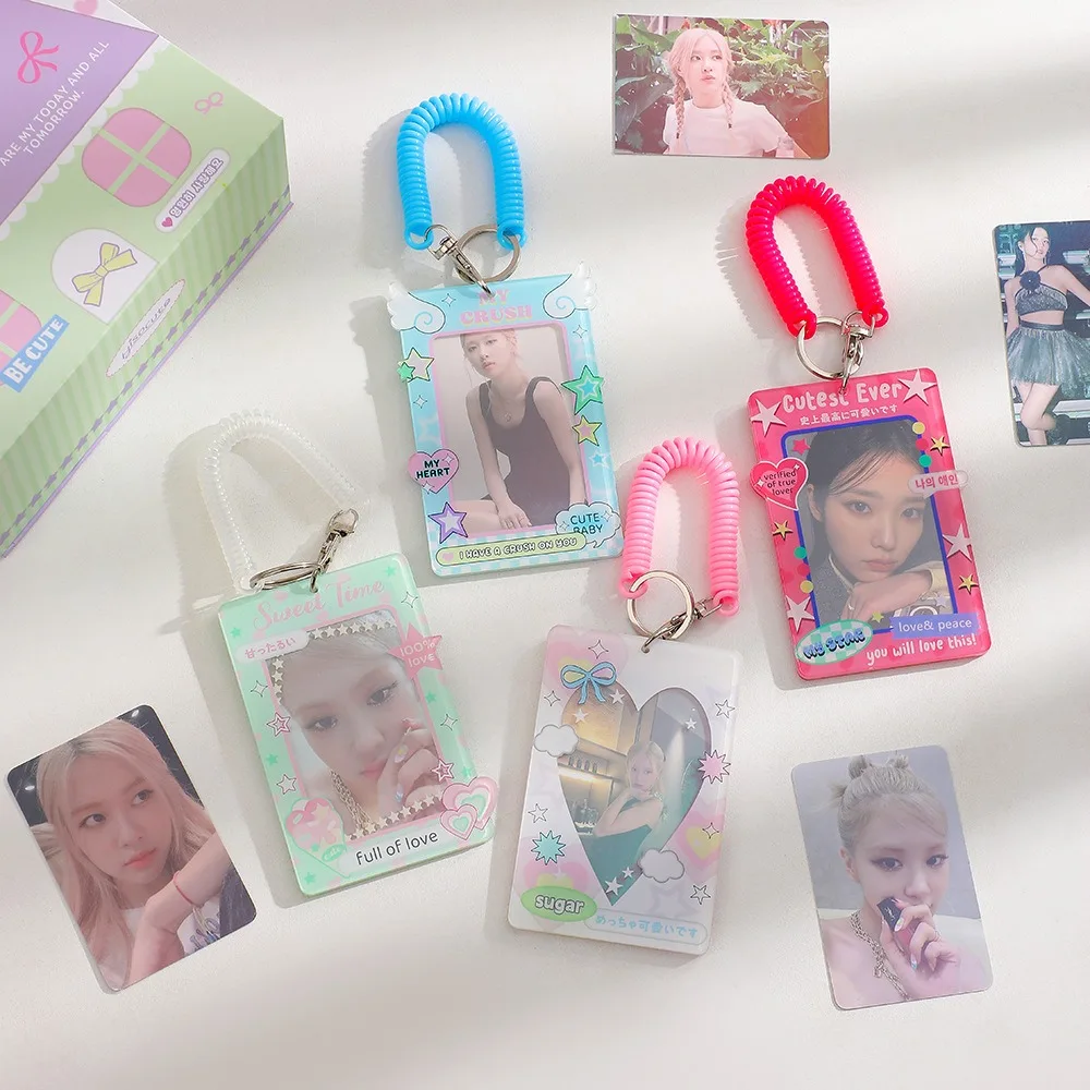 With Keychain Korean Style Card Holder Card Case Acrylic Student Card Cover Bungee Cord Candy Color ID Card Holders Girls Gift