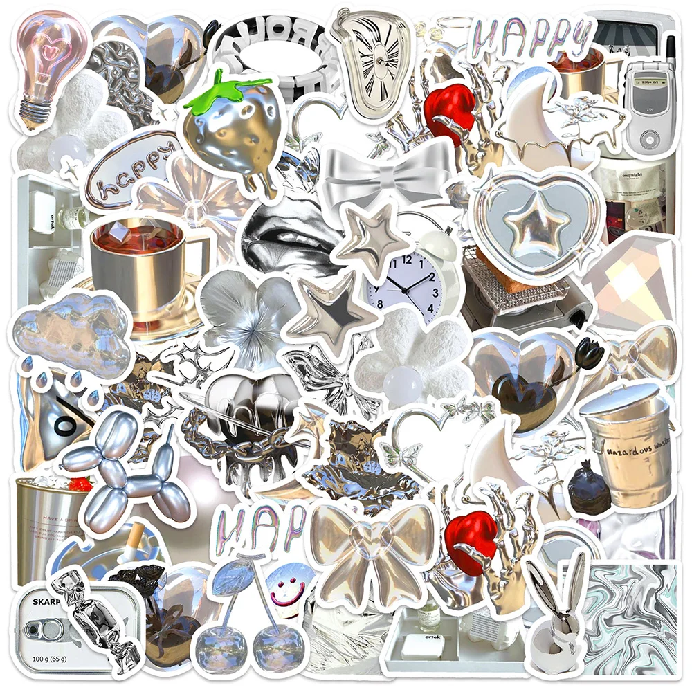 

10/30/50pcs Cool Silver Ins Style Graffiti Stickers Art Aesthetic Decals Decoration Scrapbook Phone Laptop Cartoon Sticker Pack