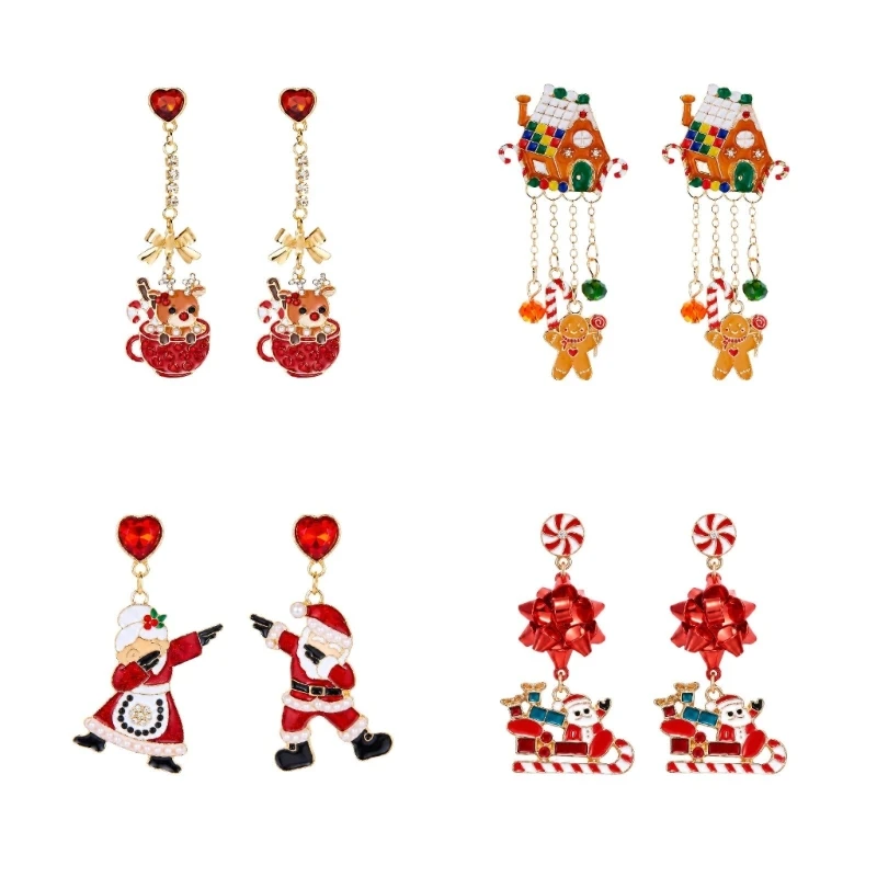Christmas Drop Earrings with Reflective Color and Moving Ornaments for Parties, Markets, and Seasonal Outfits 55KA