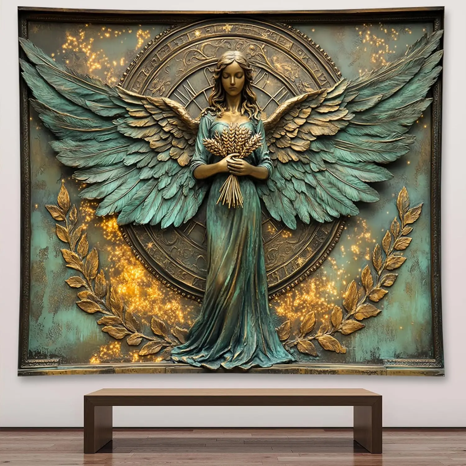 Antique Goddess Angel Wings Tapestry Wall Art Home Decor Mystical Renaissance Style Boho Living Room Hanging Canvas Print Majest