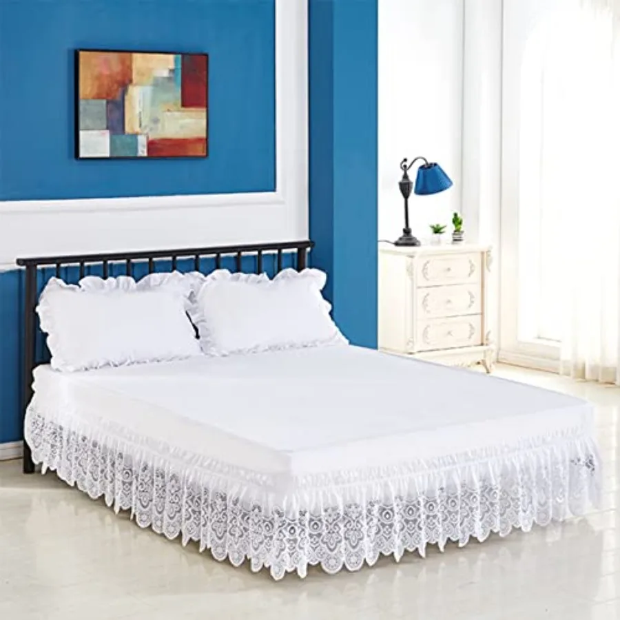 

Home Wrap Around Elastic Lace Bed Skirts Bed Wrap Easy Fit Dust Ruffle Bedskirt 14" Drop Dust Ruffle Adjustable