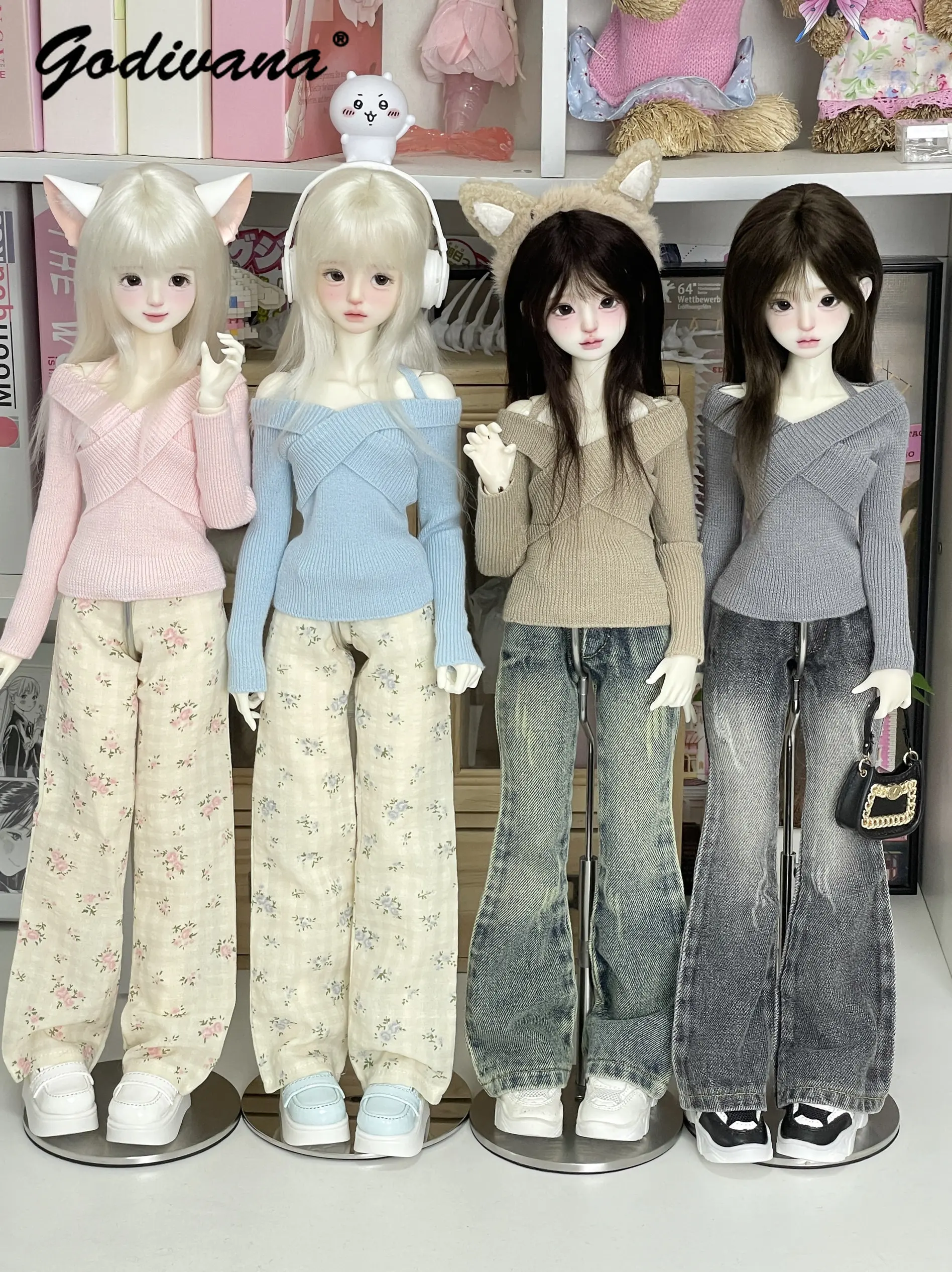 Azone 1/3 1/4 BJD Doll Clothes Sweet Off‑Shoulder Knit Top Cross Wrap Long Sleeve Sweater Coquette Slim‑Fit Casual Versatile Top