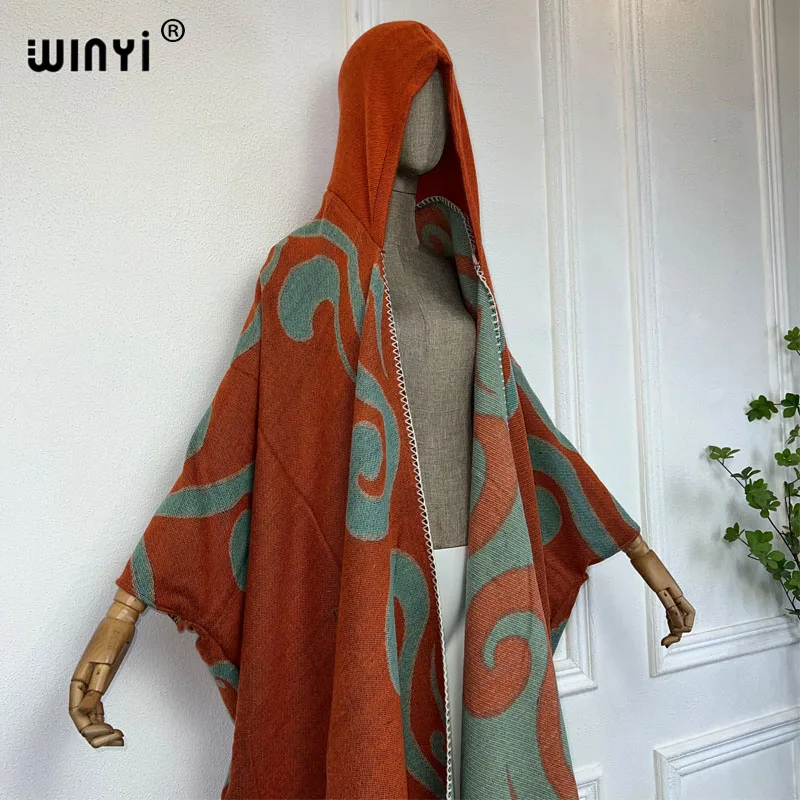 WINYI Winter coat outfits Women high quality dress Loose Thick Warm Female kaftan cardigan dress Hooded mop coat fashion Abaya