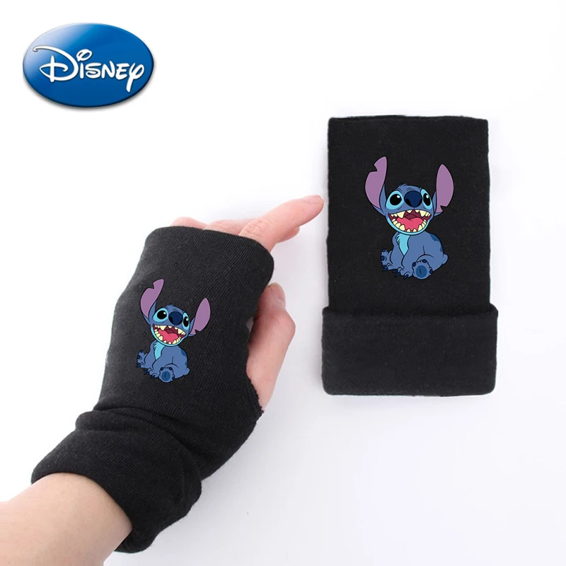 

Disney Stitch Cotton Glove Cartoon Anime Figure Mittens Knitted Printing Fingerless Glove Winter Warm Students Writing Christmas