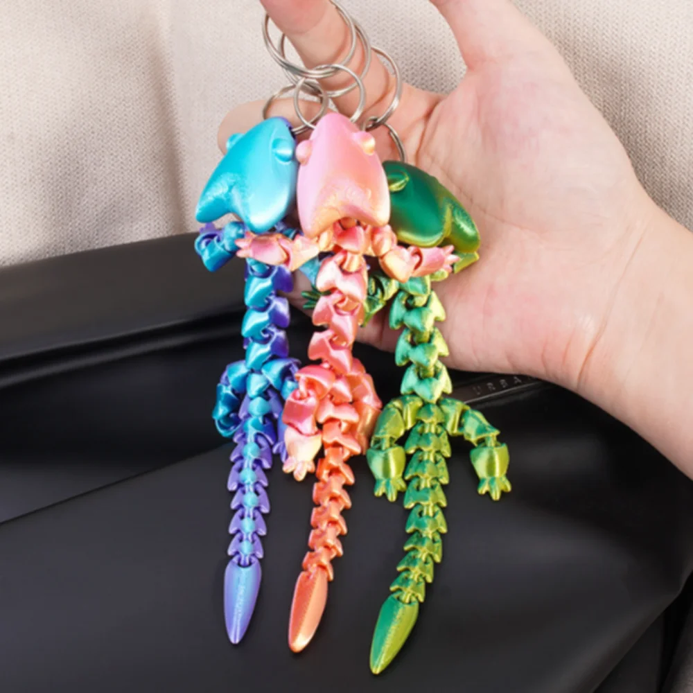 3D Printed Chinese Dragon Keychain Fidget Toy Cartoon Adjustable Body Joints Pendant Mini Charms Articulated Dragon Lizard Toy