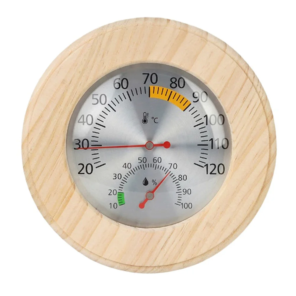 

Wall mount sauna thermometer and humidity gauge wooden frame analog reading precise for spa steam room and wellness areas