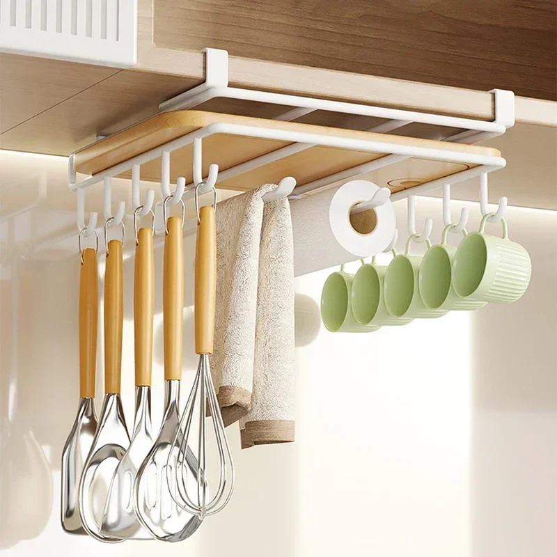 Multi-functional Kitchen hanging Organizer Pot Lid Cutting Board Placement Storage Rack Non-punching Cabinet Lower Hanger shelf