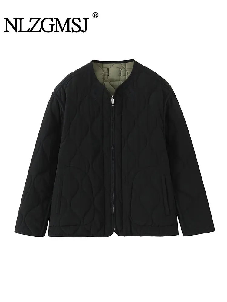 

NLZGMSJ женское осенне-зимнее двустороннее стеганое пальто на молнии, простое удобное повседневное свободное пальто