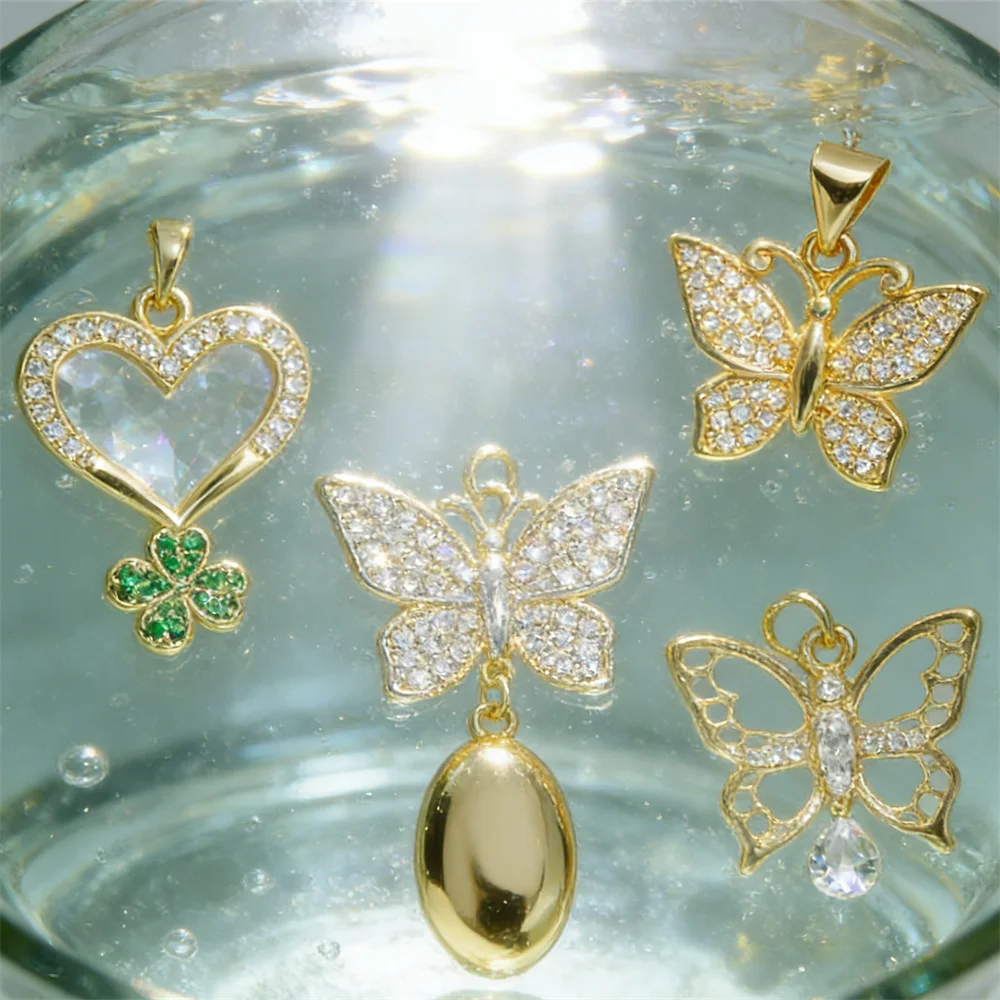 3Pcs Pendants Brass Plated Cubic Zirconia Shiny Butterfly Heart Hollow Charms for DIY Jewelry Necklace Making Bracelet Women Men view 5