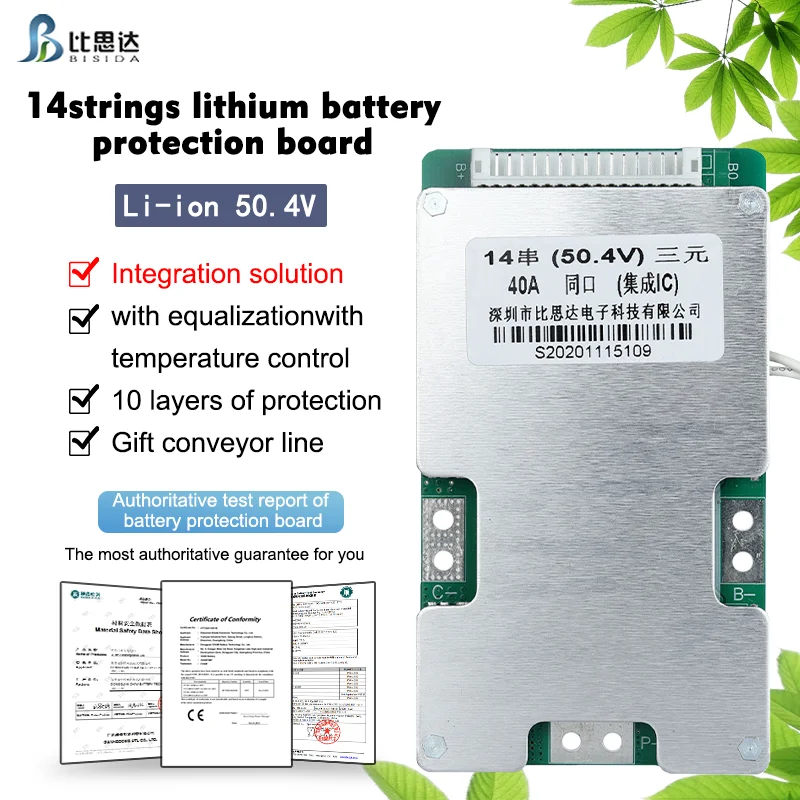 Bibisda-バランスラインとntcを備えたli-ion保護ボード、14s、bms、50.4v、ntc、電気自動車用バッテリーパック