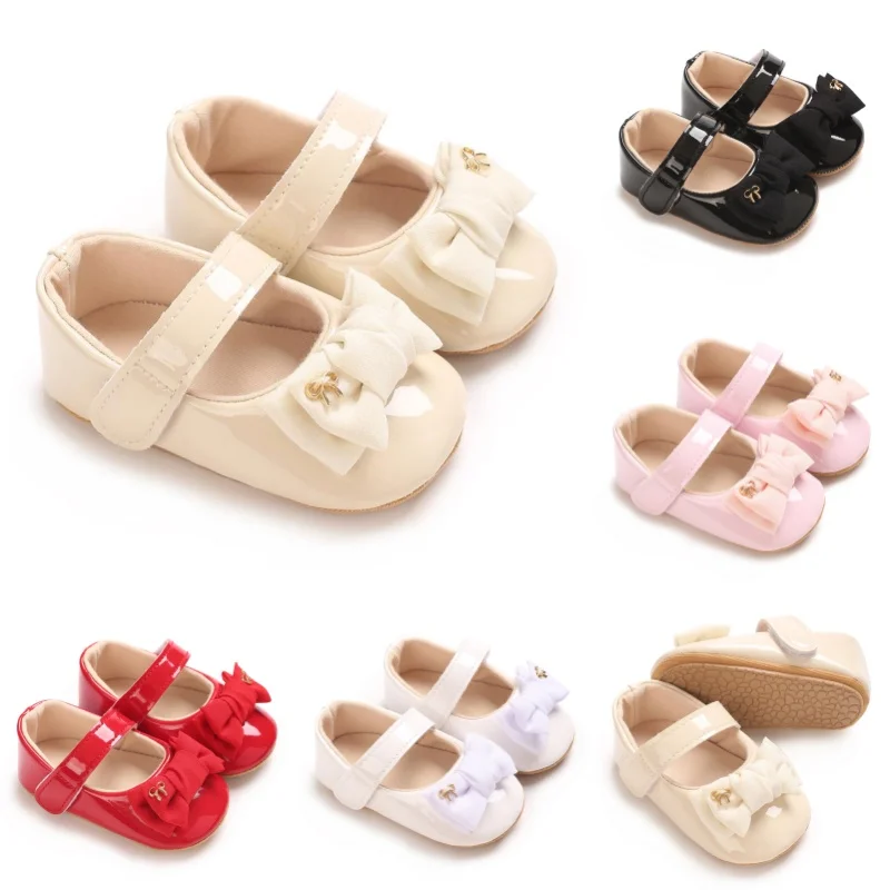 Mary Jane 0-18M Elegant PU Big Bow Flat Shoes For Baby Girls Soft Rubber Sole Anti Slip Lightweight Children's Shoes Princess s