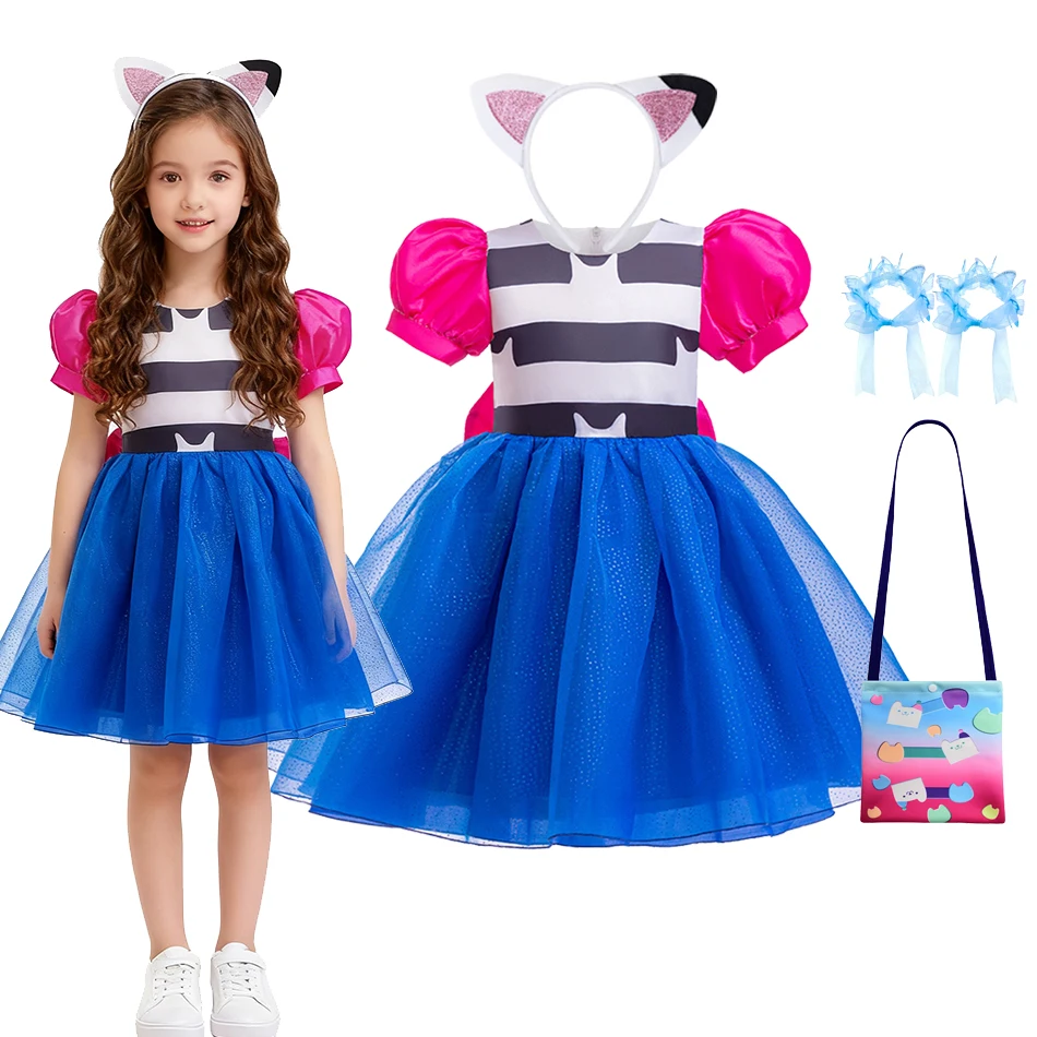

Костюм Габби для девочек с повязкой на голову, детское розовое платье с объемными рукавами для дня рождения, Хэллоуина, одежда для косплея