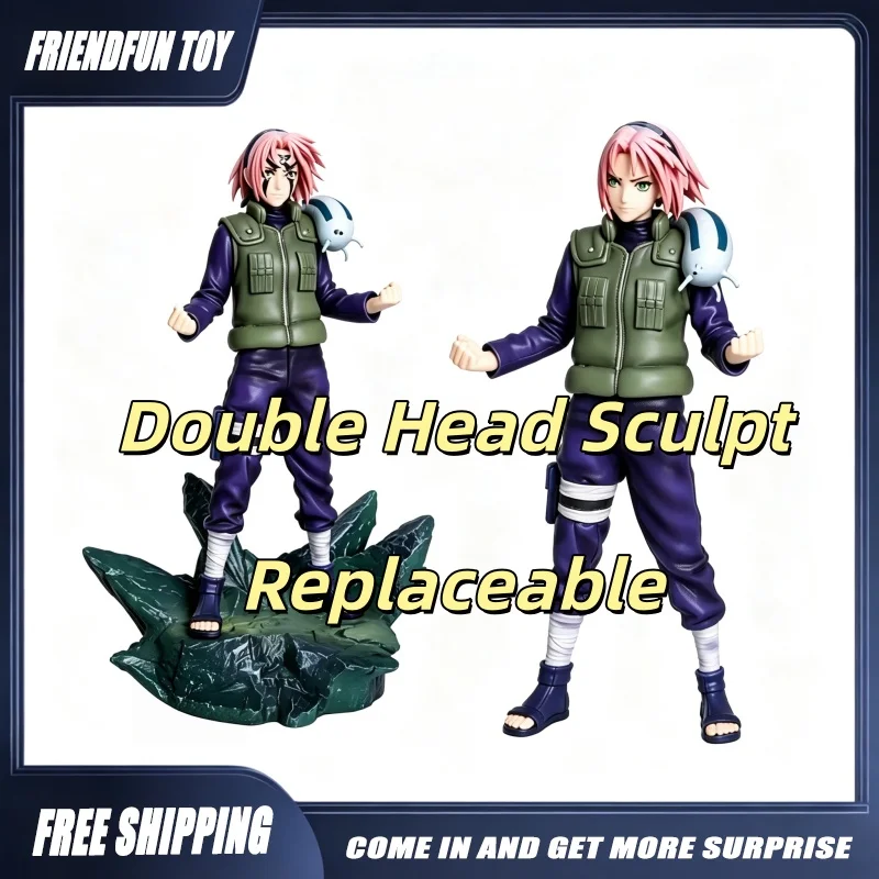 Figura de acción de Naruto Haruno Sakura, estatua de PVC con doble cabeza reemplazable, modelo coleccionable, figura de Anime, regalo para fanáticos
