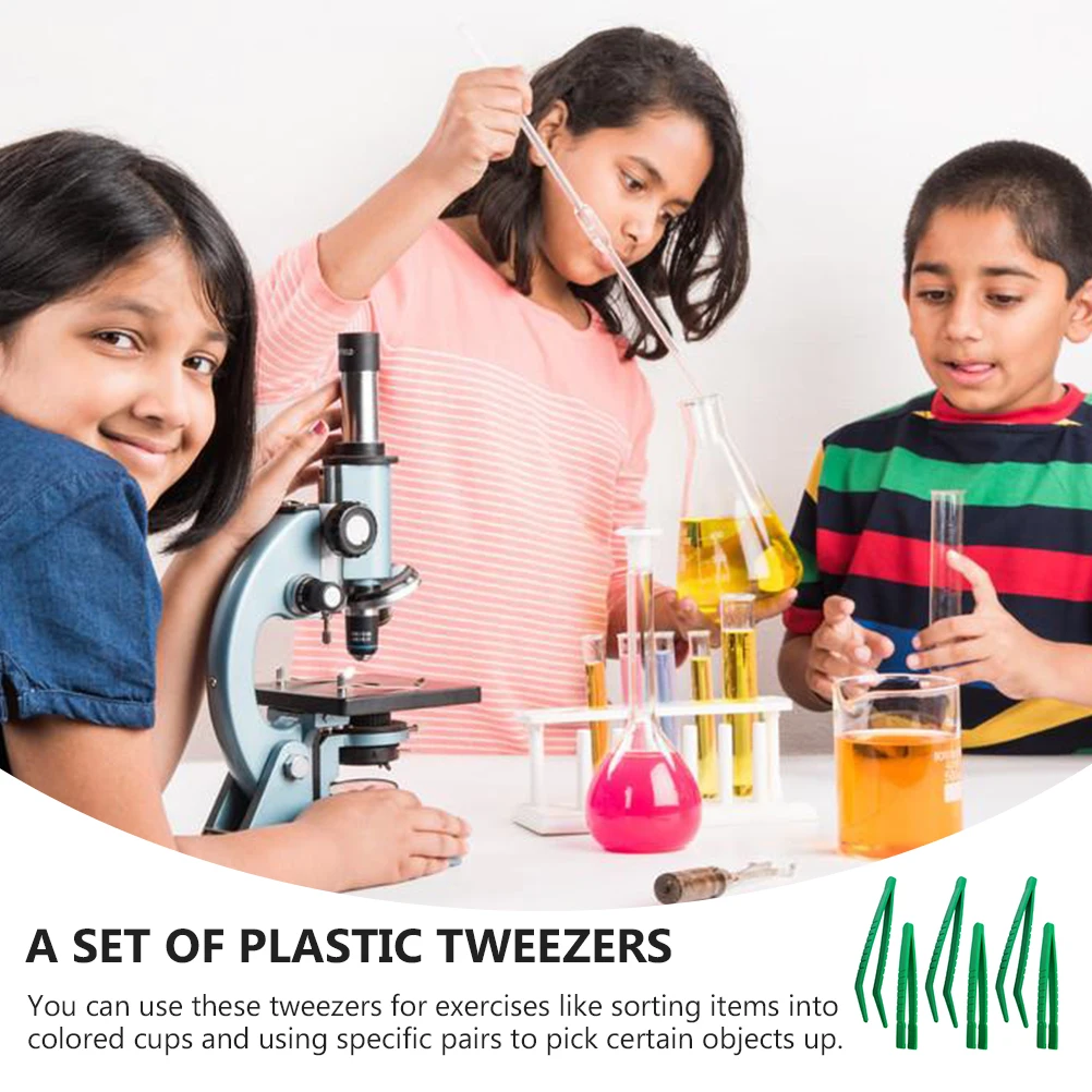 6-teilige Kinderpinzette aus Kunststoff für die frühes Lernen, Entwicklung der Feinmotorik, sensorisches Spielen, Sortieraktivitäten, Bastelperlen