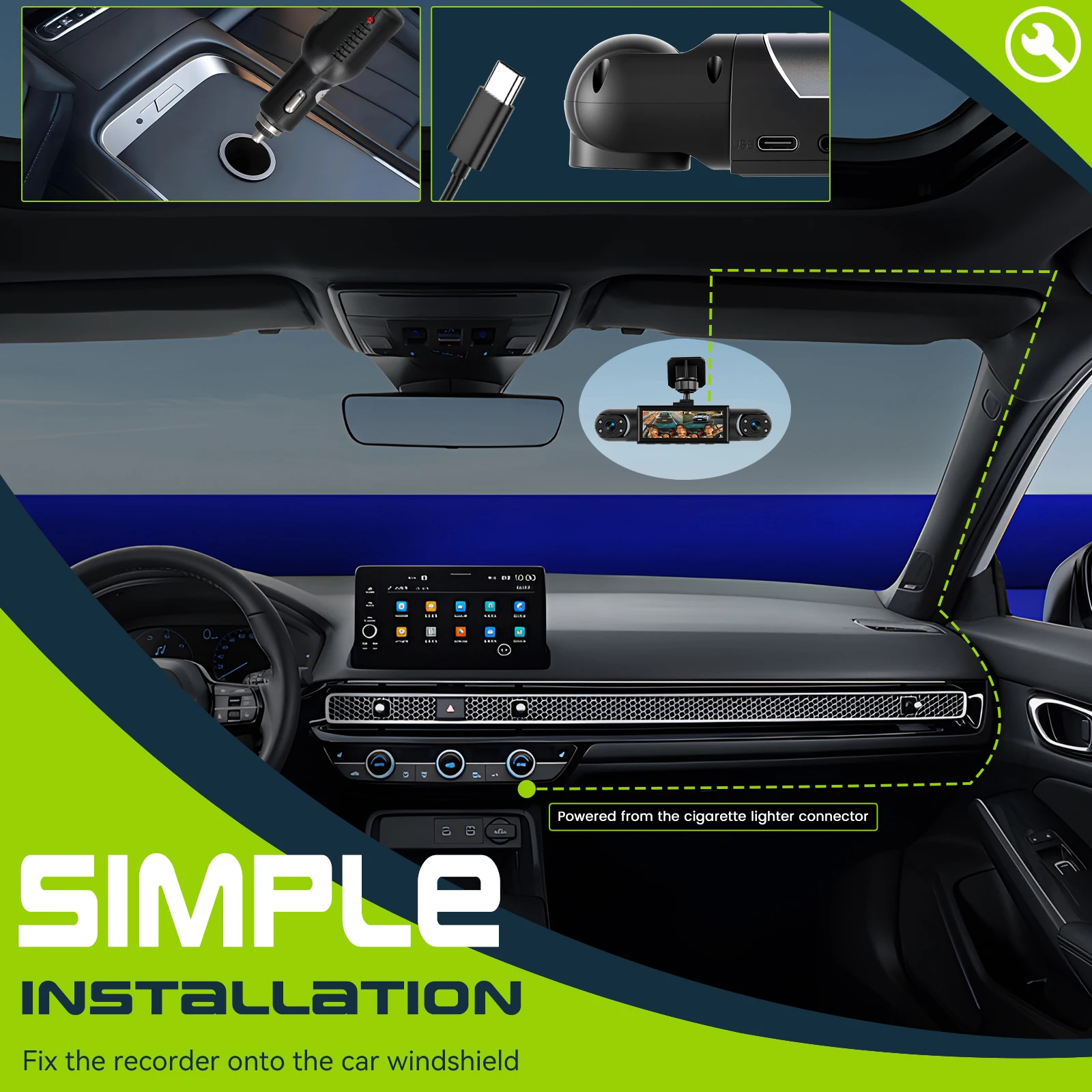 Podofo 3,16 Zoll Auto-Dashcam 1080P Auto-Blackbox Dashcam mit Vier HD-Kameras Einschließlich 480P Linke Innenkamera, Rechte Innenkamera und Rückkamera – Detail 1