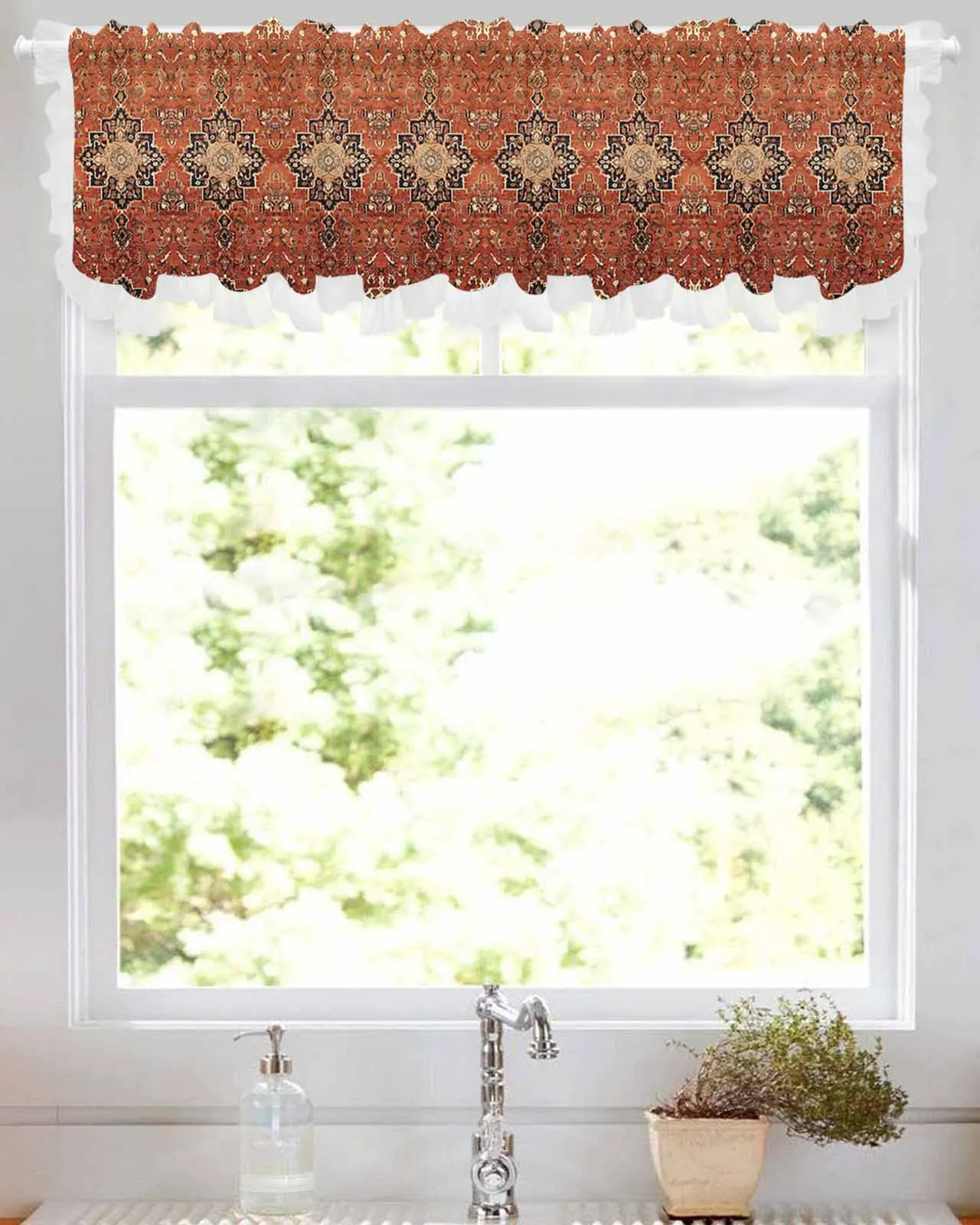 Retro Medieval Turkish Pattern Short Tulle Half Curtains for Living Room Kitchen Door Cafe Window Sheer Valance Drapes