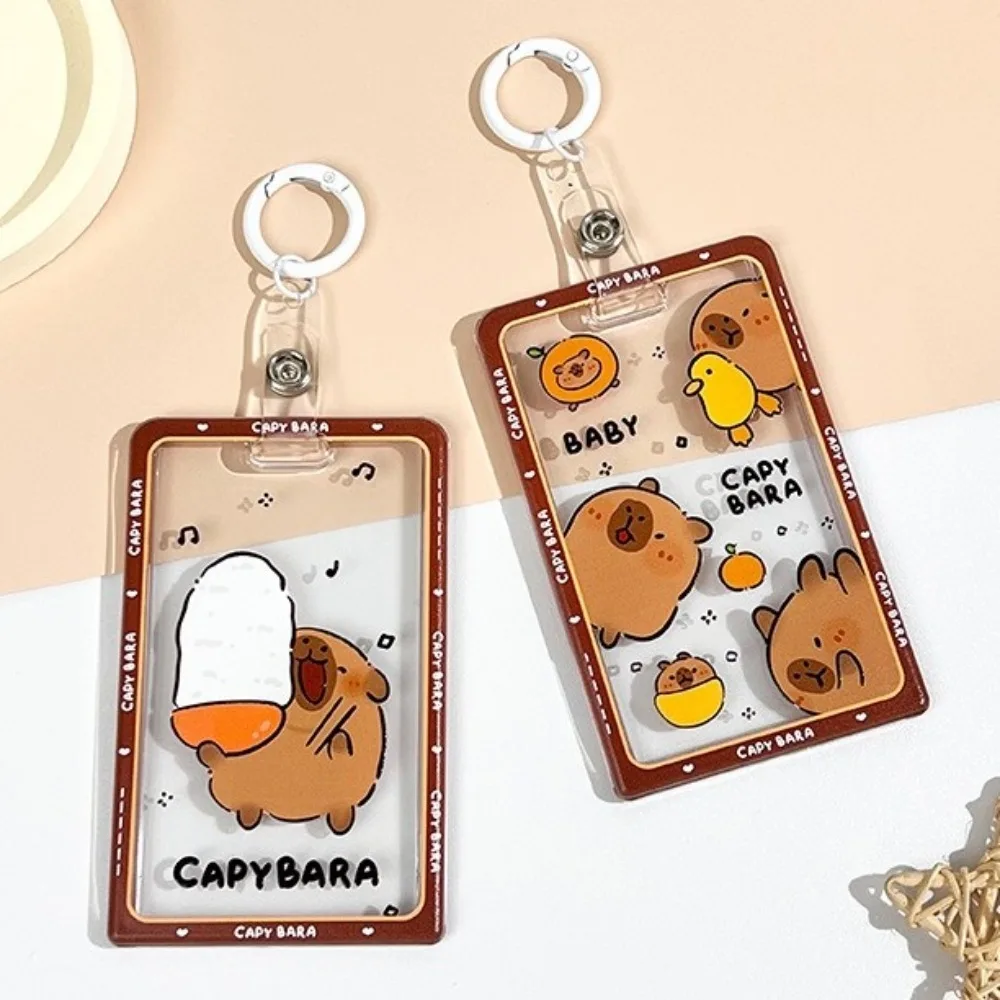 Kawaii Cartoon Capybara Photocard Holder with Lanyard Keychain Photo Protector Case Transparent Card Cover Photo Storage