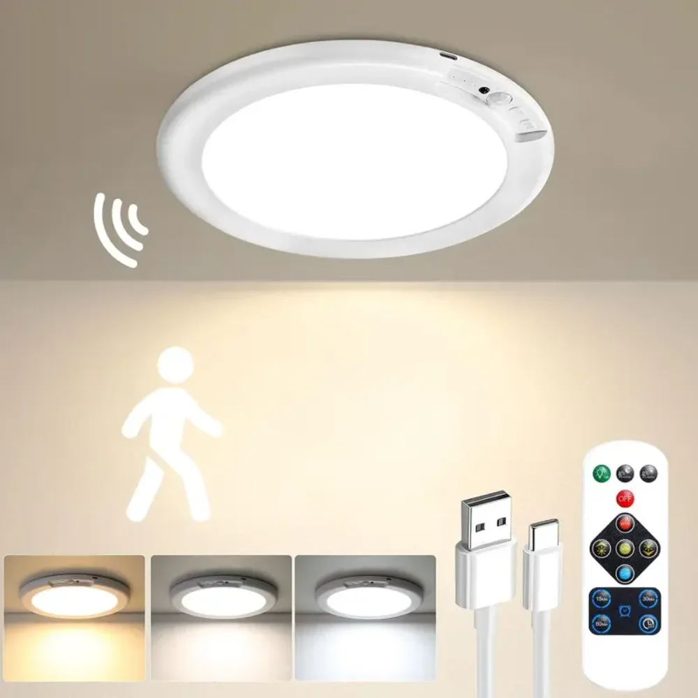 

Rechargeable Motion Sensor Ceiling Light with Remote - Wireless Ceiling Light Battery Powered for Closet Shower Stairs Shed Hal