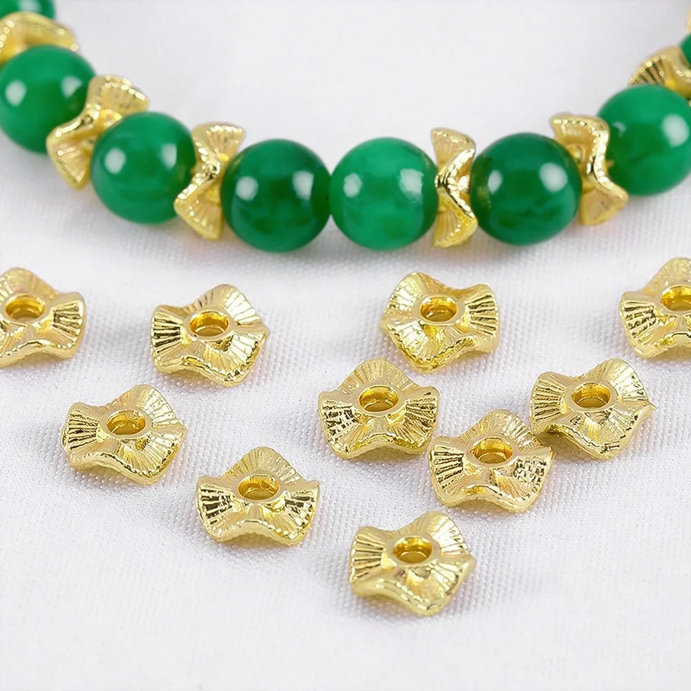 

20/30/50Pcs Flat Round Spacer Beads Baroque Wave Beads Gold Plated 6 8 10mm for DIY Necklaces Earrings Bracelets Jewelry Making