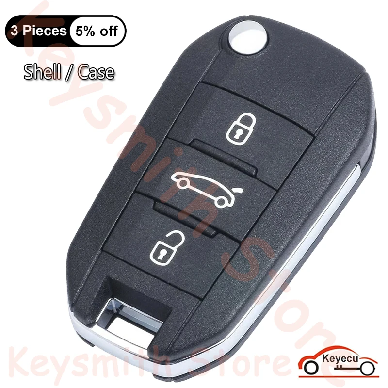 KEYECU 3 Buttons Case for Peugeot 208 2008 301 308 508 5008 RCZ for Citroen C-Elysee C4-Cactus Auto Flip Remote Key Fob Shell