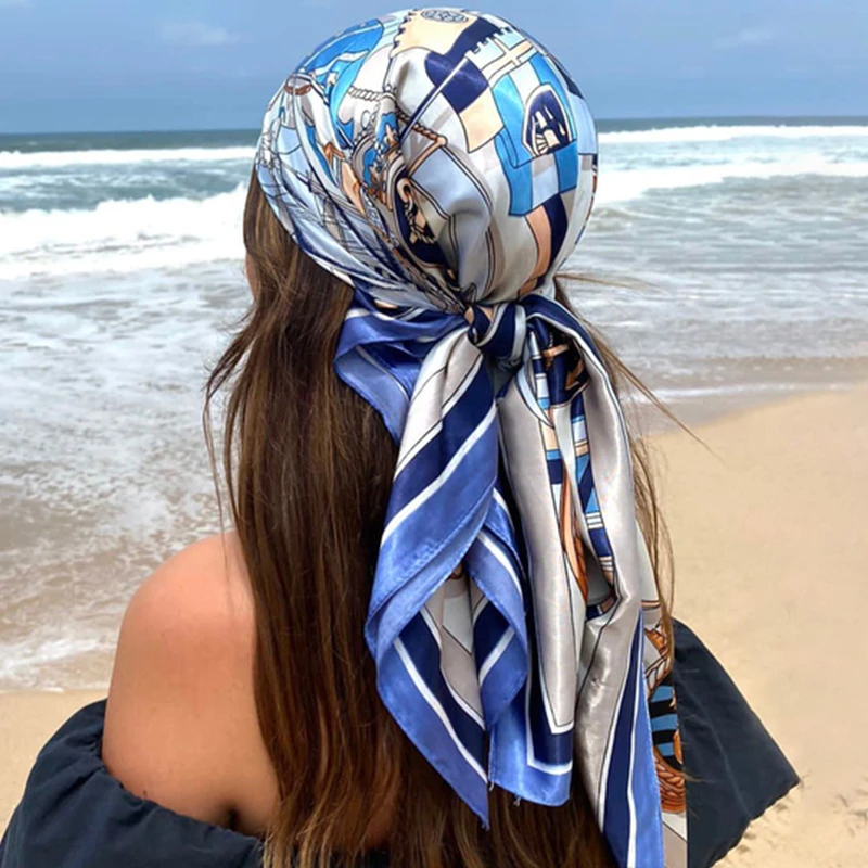 Four Seasons 90X90CM Kerchief 2022 Silk Scarves Luxury Sunscreen Bandannas Popular Colour Headcloth Fashion Print Square Shawls