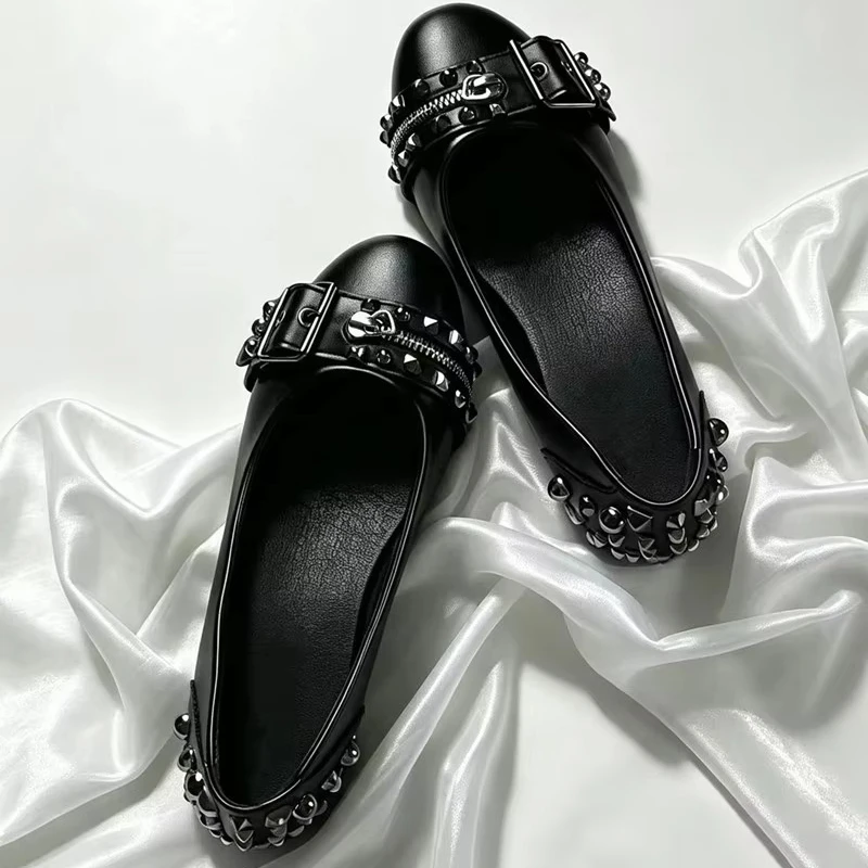 ins-style-fashion-rivet-punk-rock-metal-buckle-women-ballet-flats-spring-summer-casual-leather-gothic-walking-loafers-shoes