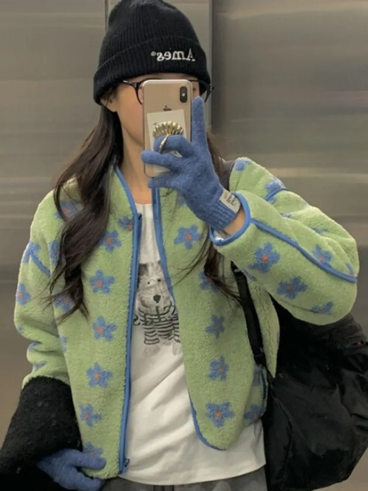 

Шикарная зимняя хлопковая женская куртка на молнии с длинным воротником-стойкой и мехом ягненка, верхняя одежда с цветочной вышивкой, молодежная