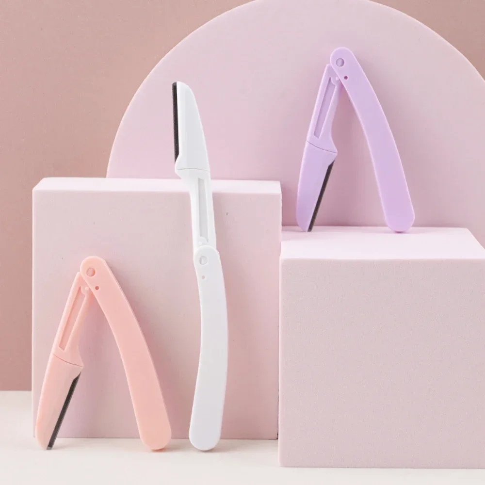 3Pcs 눈썹 트리머 세트 여성을위한 얼굴 관리 도구 3 색 휴대용 접이식 눈썹 칼 헤어 리무버 셰이퍼 면도기